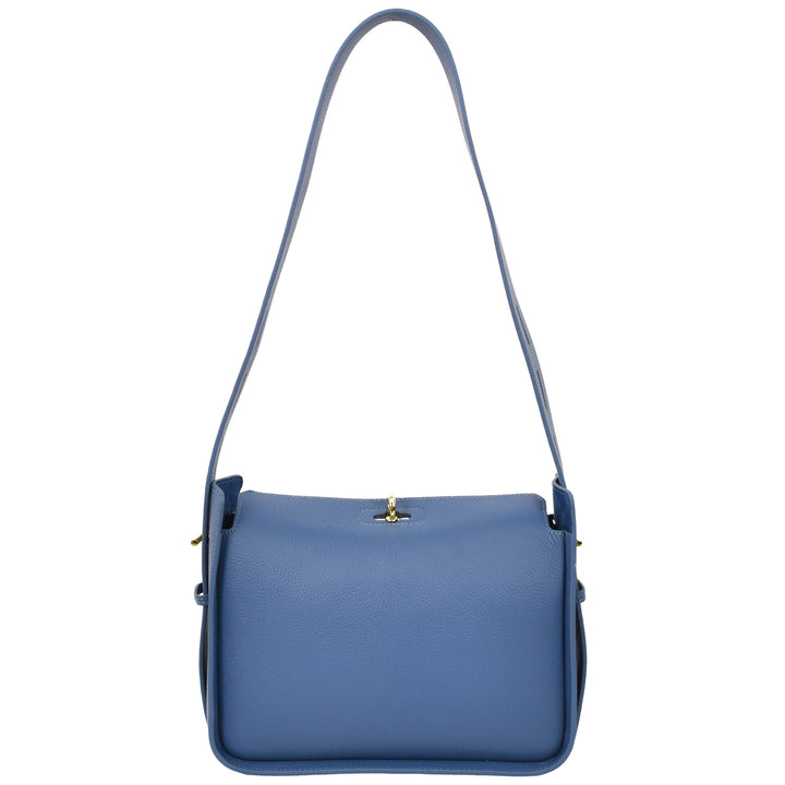 Womens Real Leather Classic Shoulder Bag Penelope Blue 1