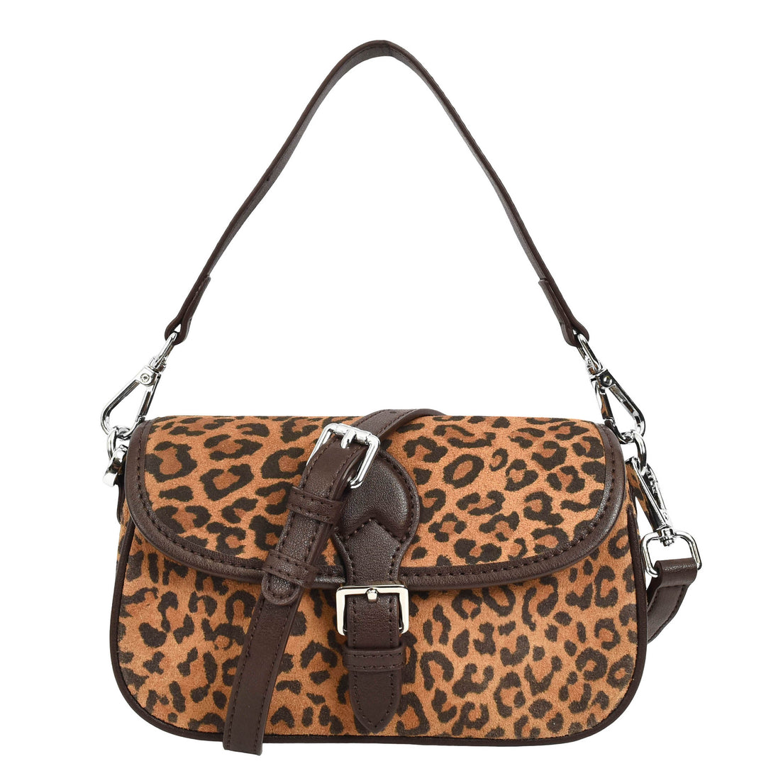 Women’s Real Suede Crossbody Bag Small Handbag Elodie Leopard Print 1