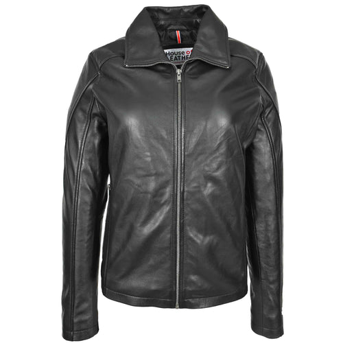 Womens Real Leather Classic Jacket Zip Box Style Camila Black 1