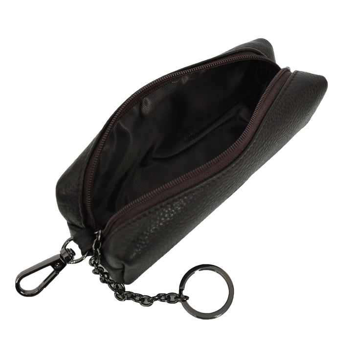 Genuine Leather Key Ring Case Small Stationary Zipped Pouch Lahti Brown