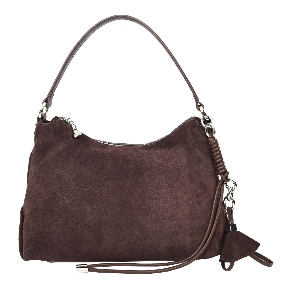 Women's Real Suede Hobo Shoulder Bag Side Tassel Solana Brown 1