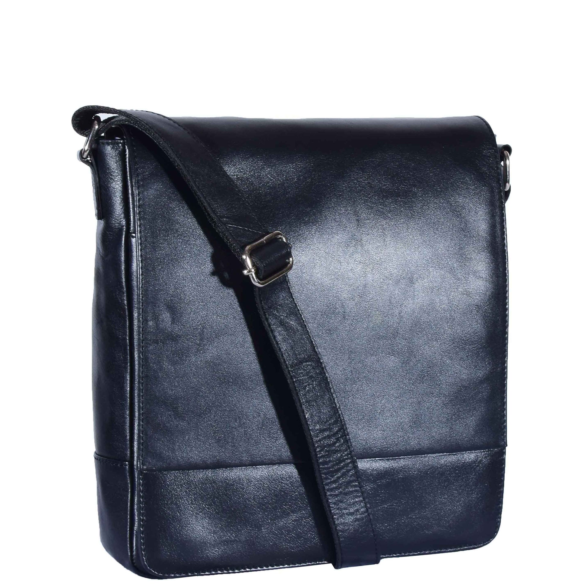 Mens Casual Real Leather Cross Body Bag KENT Black 1