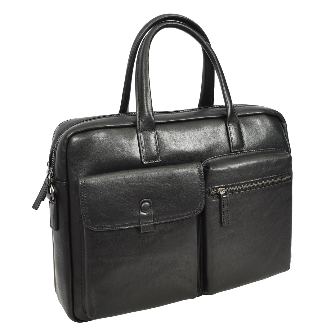 Mens Premium Leather Briefcase With Laptop Compartment Business Office Use Bag Felix Black