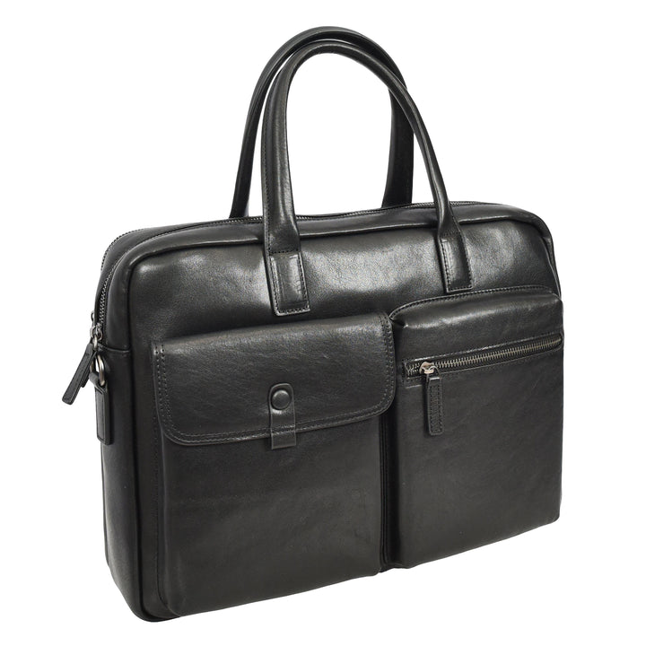 Mens Premium Leather Briefcase With Laptop Compartment Business Office Use Bag Felix Black