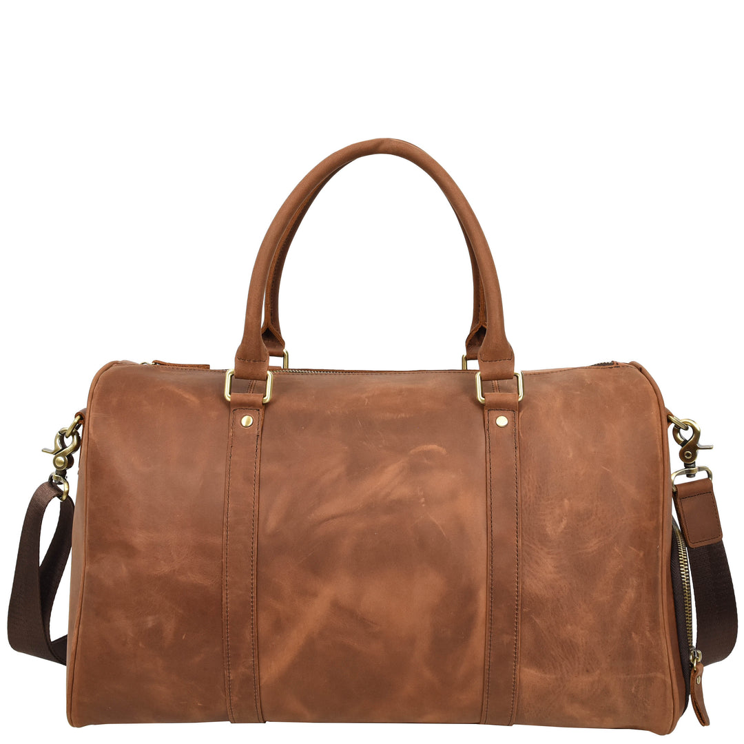Men's Real Leather Holdall Weekend Duffel Bag Reeve Tan 1