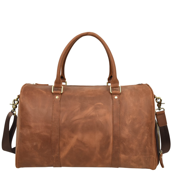 Men's Real Leather Holdall Weekend Duffel Bag Reeve Tan 1