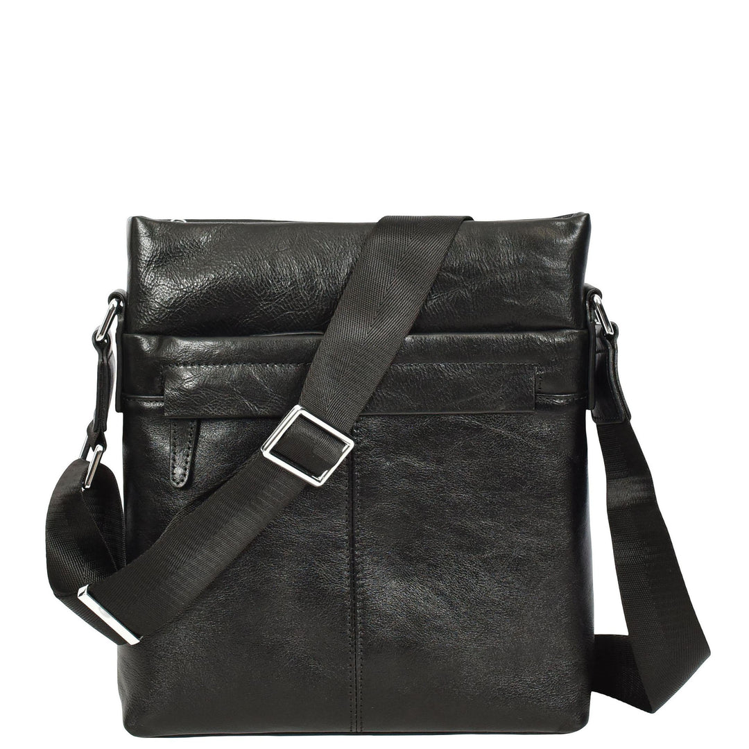 Mens Real Leather Cross body Bag Messenger Shoulder Flight Bag Classic Design Zion Black