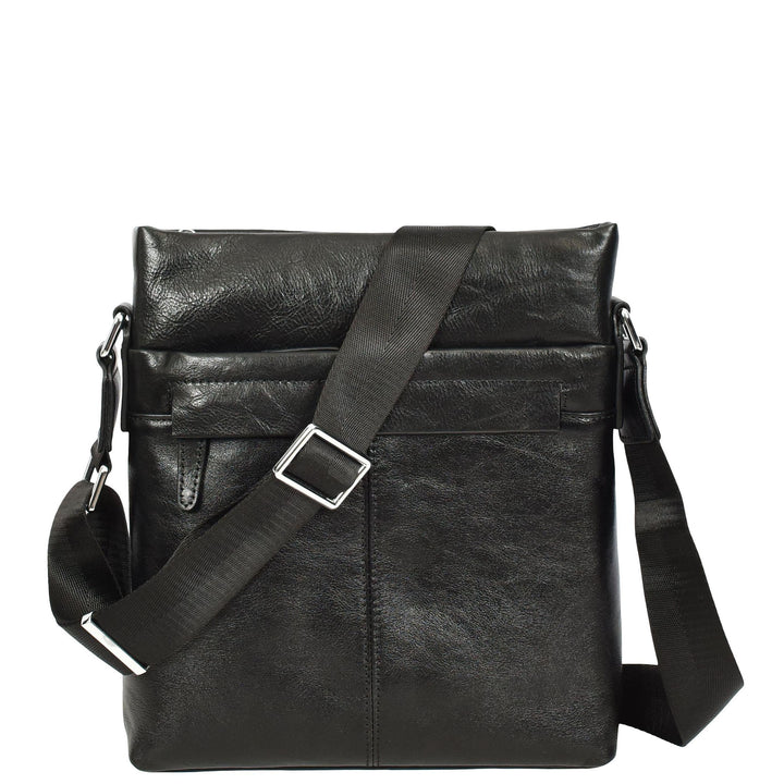 Mens Real Leather Cross body Bag Messenger Shoulder Flight Bag Classic Design Zion Black