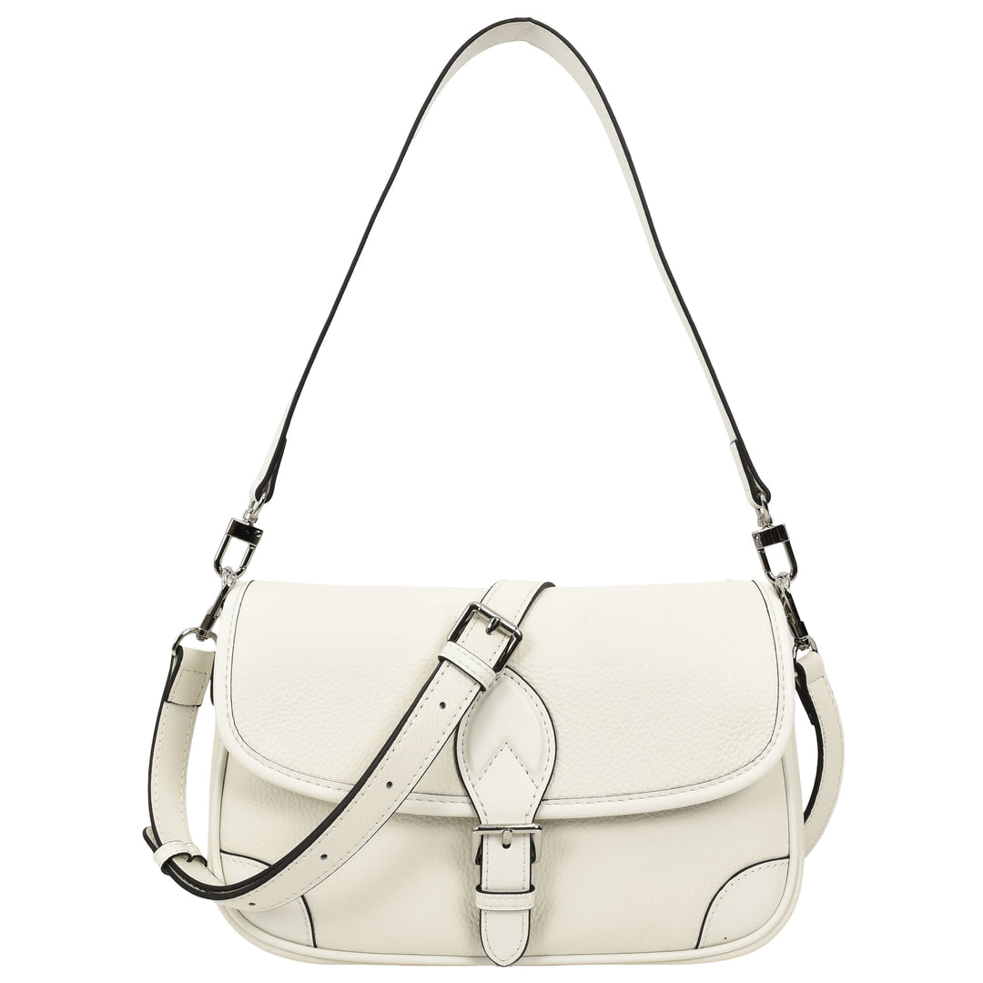 Women's Leather Classic Shoulder Bag Casual Style with Multiple Straps Capri White