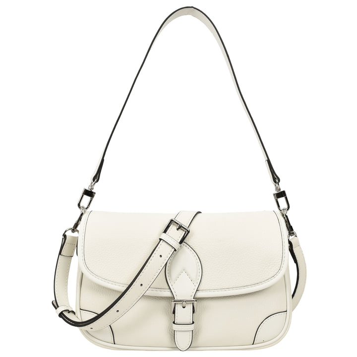 Women's Leather Classic Shoulder Bag Casual Style with Multiple Straps Capri White
