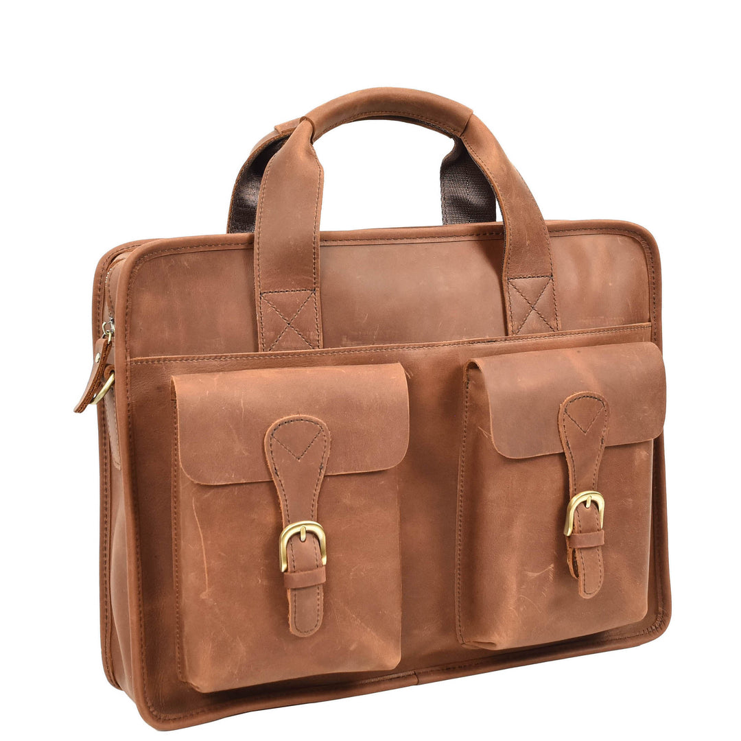 Men's Leather Briefcase Business Work Bag office Messenger Thorne Tan