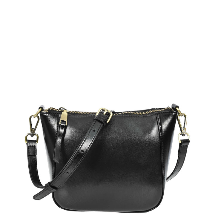 Womens Real Leather Cross Body Bag Small Size Sling Pouch Catherine Black