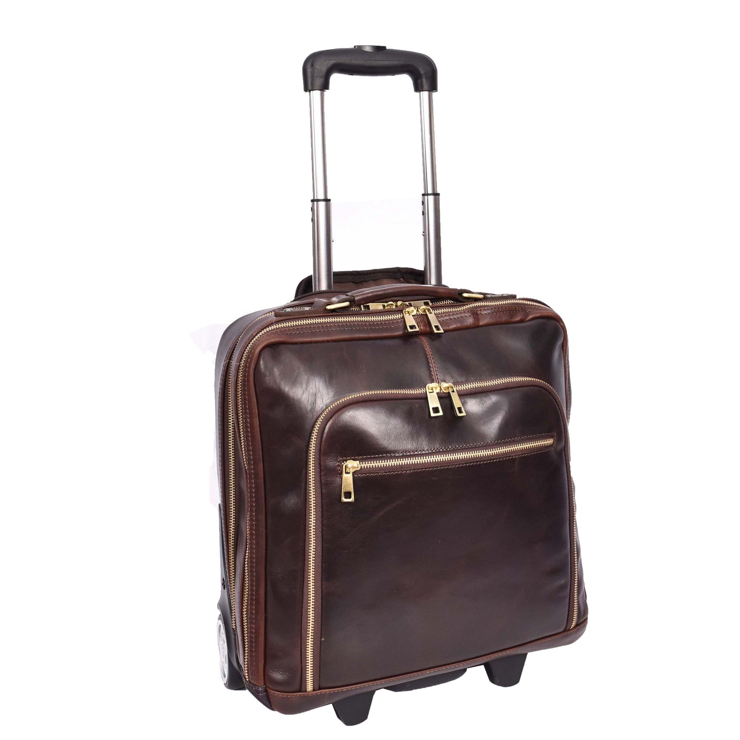 Real Leather Pilot Case Wheels Telescopic Handle for Business Travel Bag Sussex Brown-1