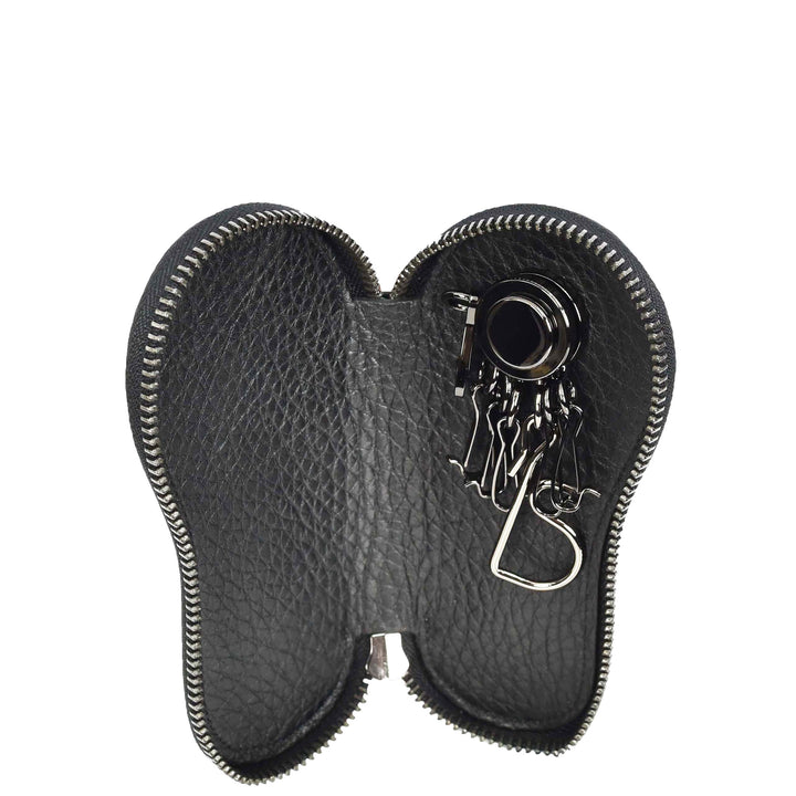 Genuine Leather Key Case Wallet Zip Around Organiser Pouch Vasto Black