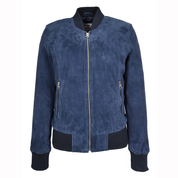 Womens Real Goat Suede Bomber MA-1 Jacket Faye Blue 1