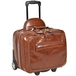 Leather Pilot Case Travel Laptop Bag Wheels HOL15 Chestnut 1