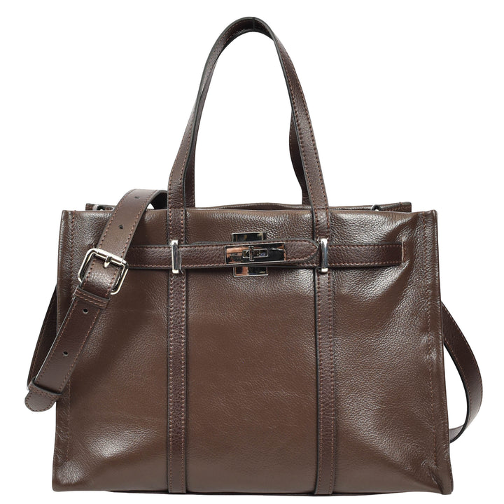 Women's Real Leather Handbag Detachable Strap Shoulder Bag Raven Coffee 1