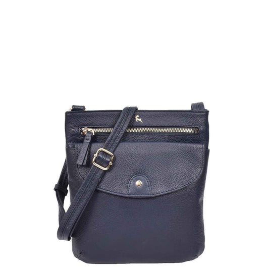 Womens Cross Body Sling Bag Leather Messenger HOL5 Navy 1