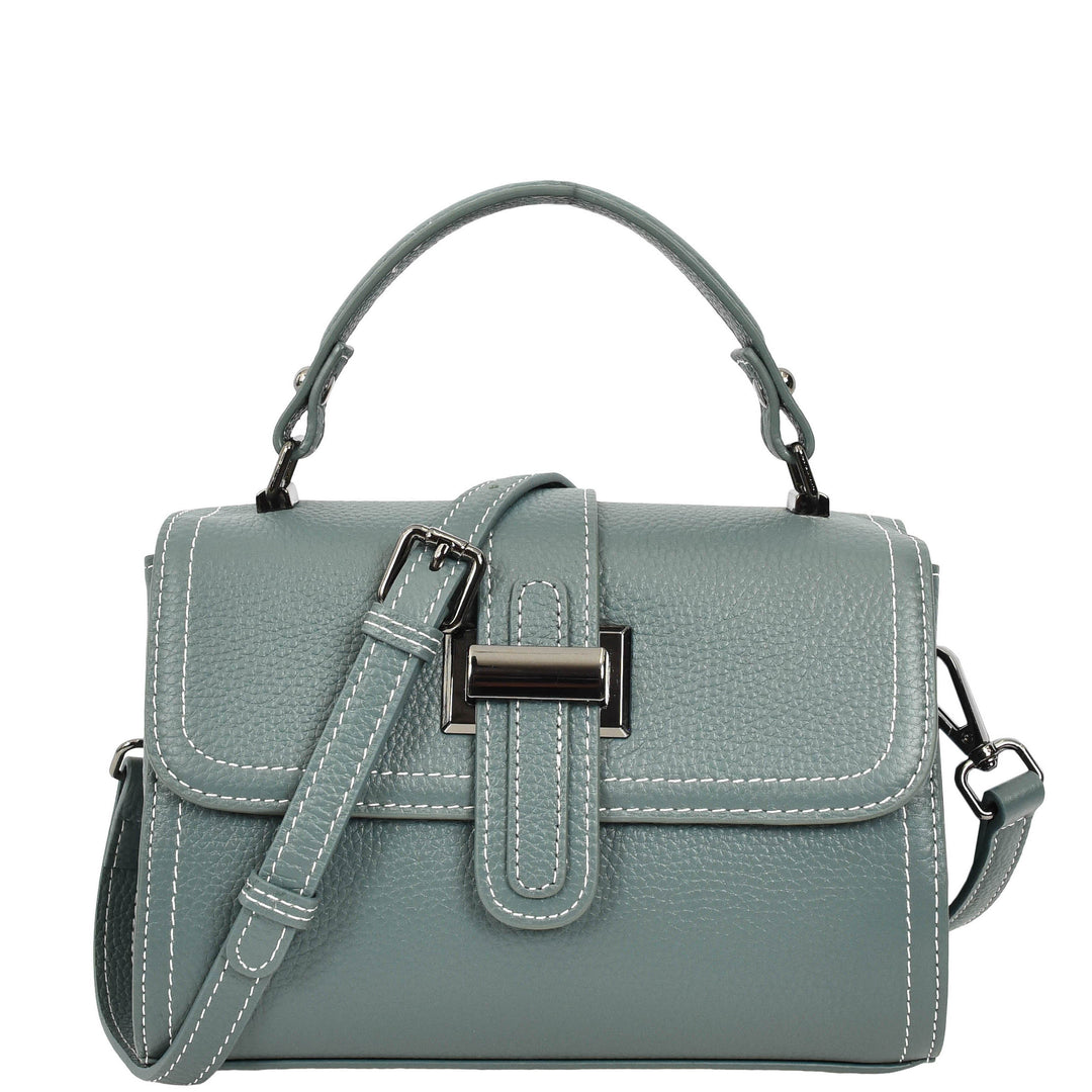 Womens Leather Shoulder Handbag Top Handle Crossbody Bag Polly Teal 1
