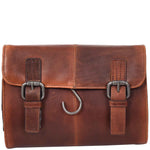 Real Leather Hanging Toiletry Wash Bag Mens Cruise Tan-1