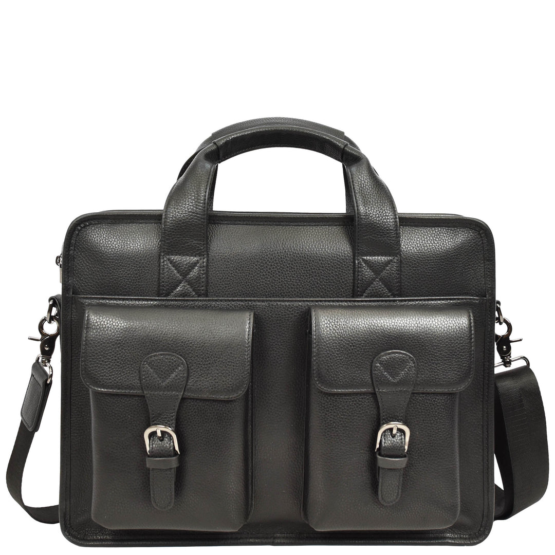 Men's Leather Briefcase Business Work Bag office Messenger Thorne Black 1