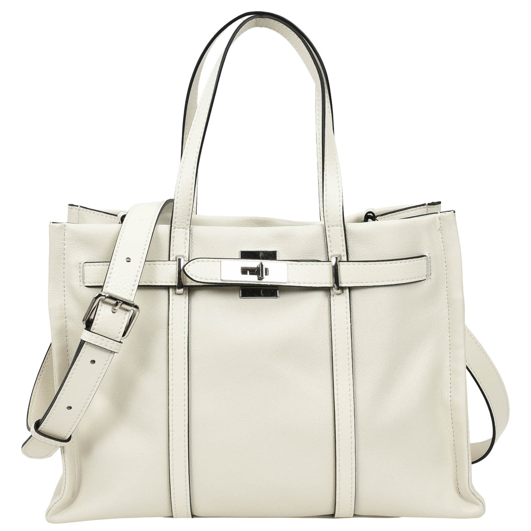 Women's Real Leather Handbag Detachable Strap Shoulder Bag Raven White 1