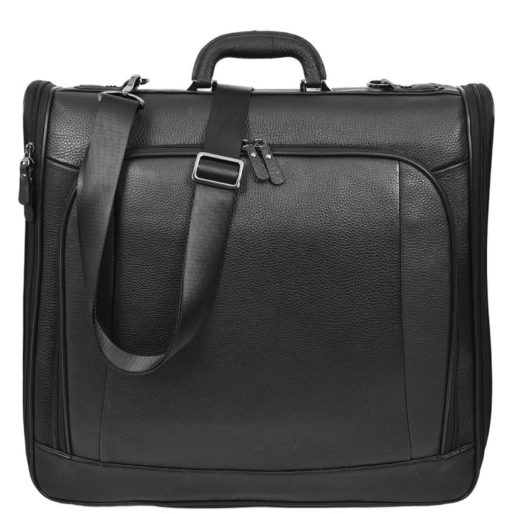 Real Leather Large Size Travel Garment Suit Carrier Bag Narok Black-1