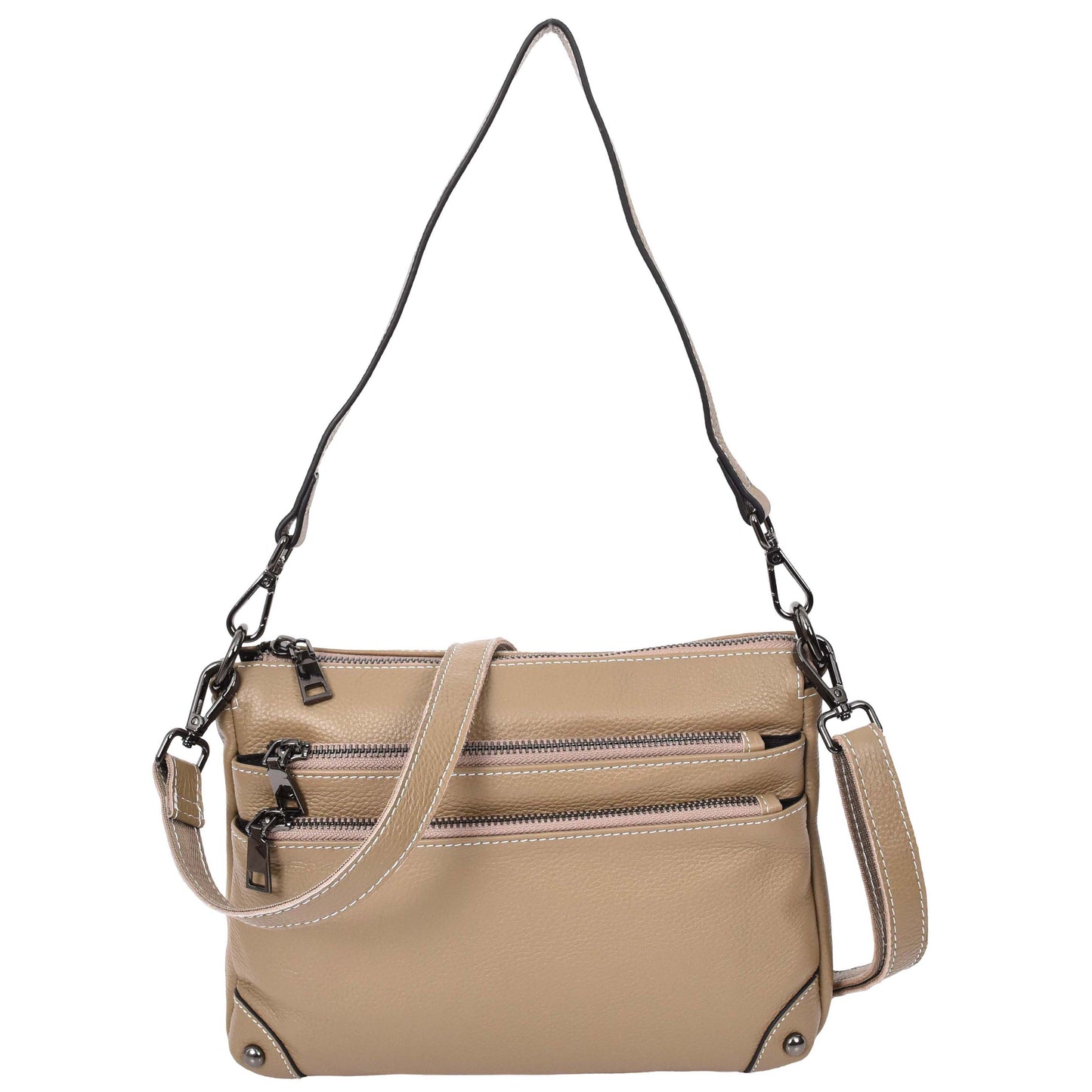 Womens Leather 2-in-1 Cross Body Shoulder Bag Olivia Beige