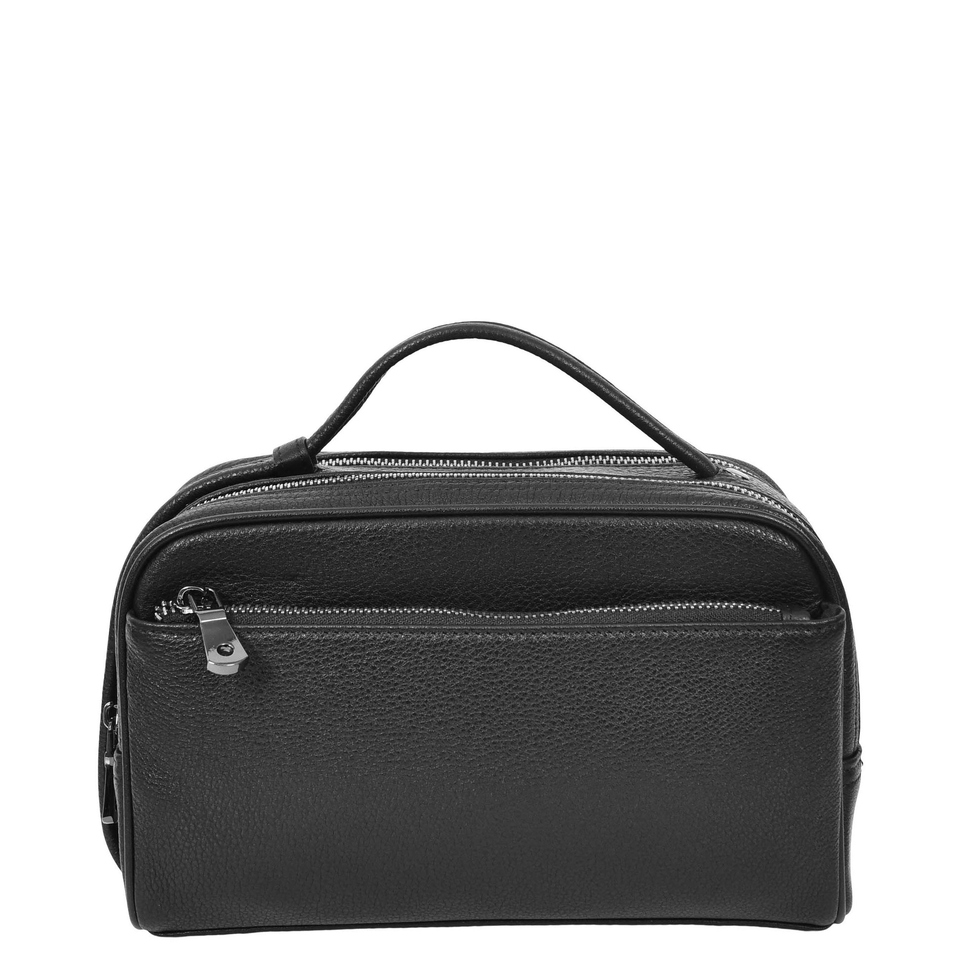 Real Leather Toiletry Wash Bag Alexander Black 1