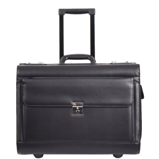 Wheeled Leather Pilot Case Flight Carry on Cabin Bag HOL691 Black 1