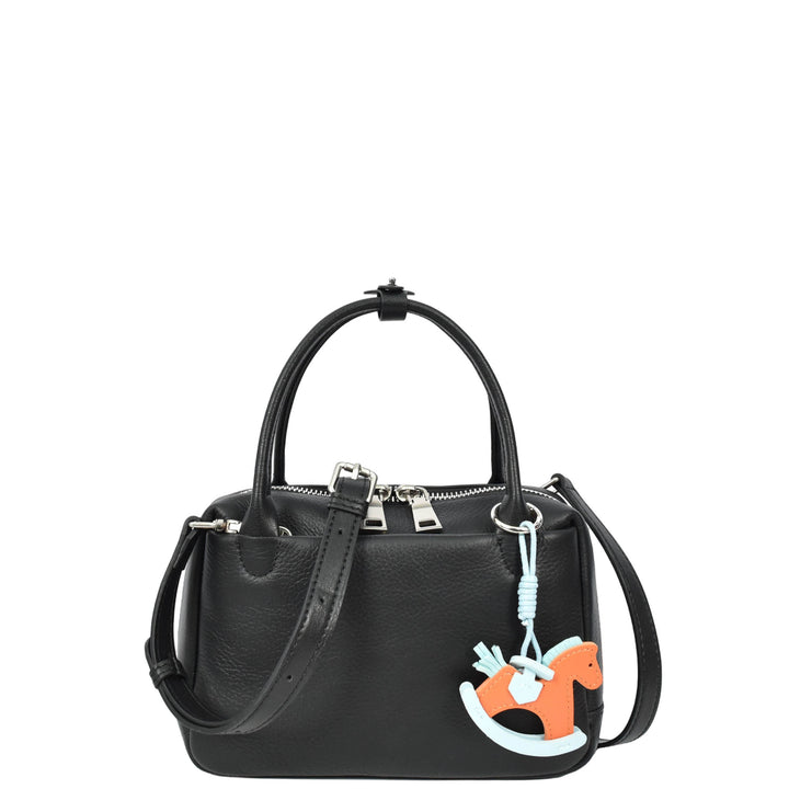 Womens Real Leather Handbag Small Top-Handle Style Beatrice Black