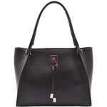 Womens Multi Pockets Grained Leather Shoulder Bag Large Size Grace Black 1
