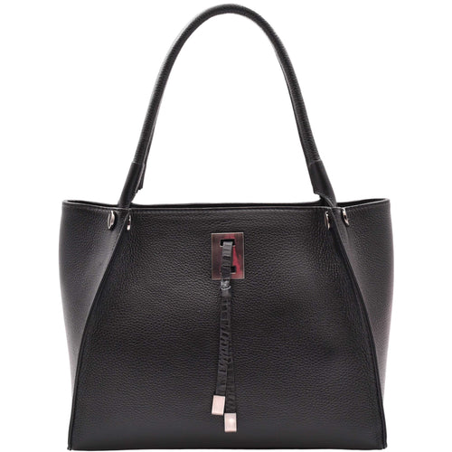 Womens Multi Pockets Grained Leather Shoulder Bag Large Size Grace Black 1