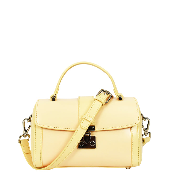 Women's Glazed Leather Handbag Mini Size Fashion Bag Top Handle HOL2613 Yellow