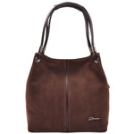 Womens Leather Suede Shoulder Bag Zip Large Brown Hobo Audrey 1