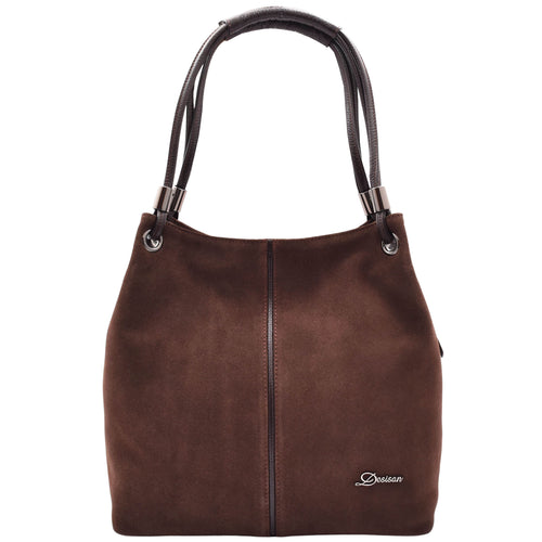 Womens Leather Suede Shoulder Bag Zip Large Brown Hobo Audrey 1