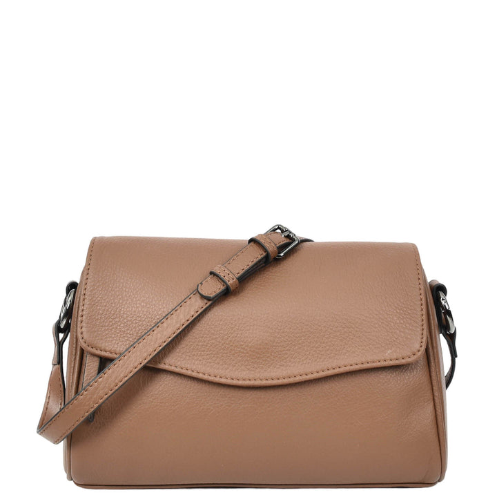 Womens Real Leather Cross Body Bag Small Organiser Classic Style Colette Brown-1