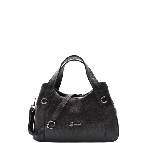 Womens Grained Leather Shoulder Bag Zip Small Size Handbag Daisy Black