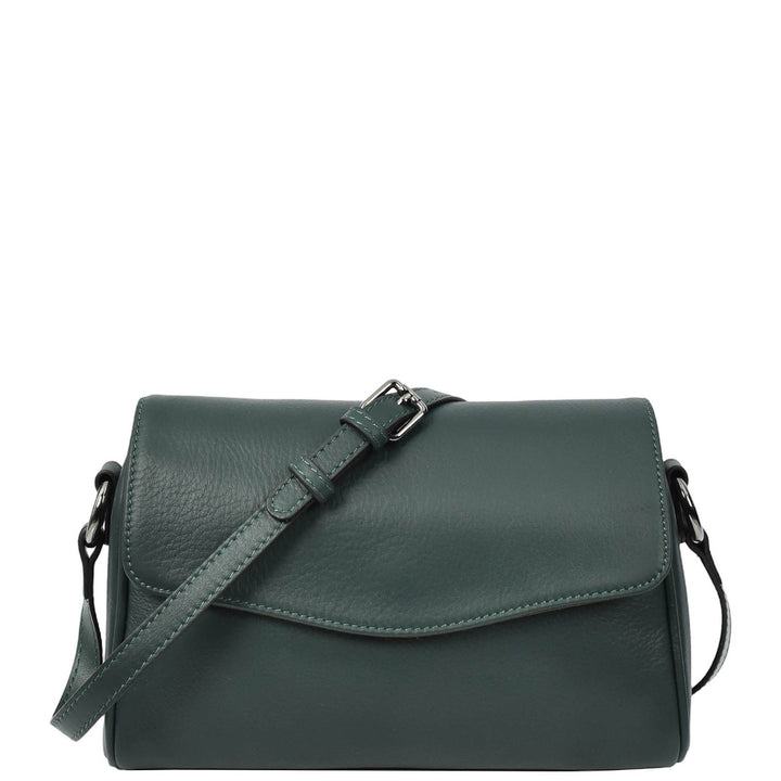Womens Real Leather Cross Body Bag Small Organiser Classic Style Colette Green-1
