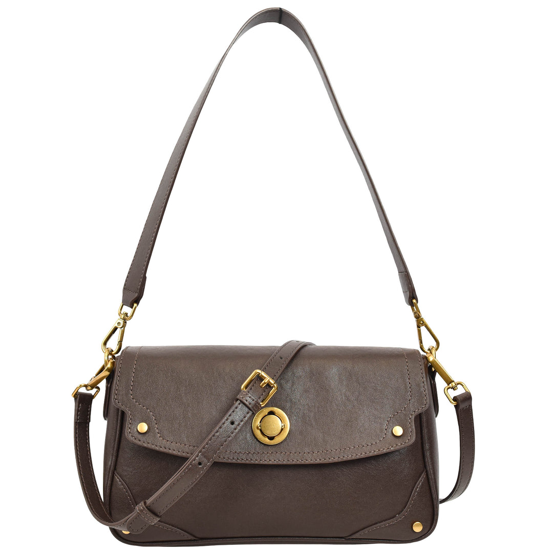 Women's Leather Crossbody Handbag Flap over Turn Lock Bag Beverly Coffee 1
