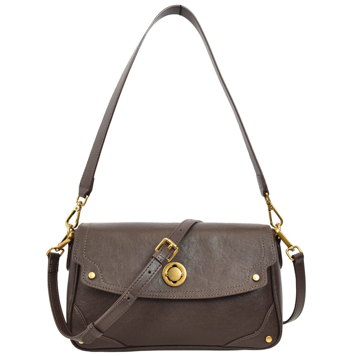 Women's Leather Crossbody Handbag Flap over Turn Lock Bag Beverly Coffee 1