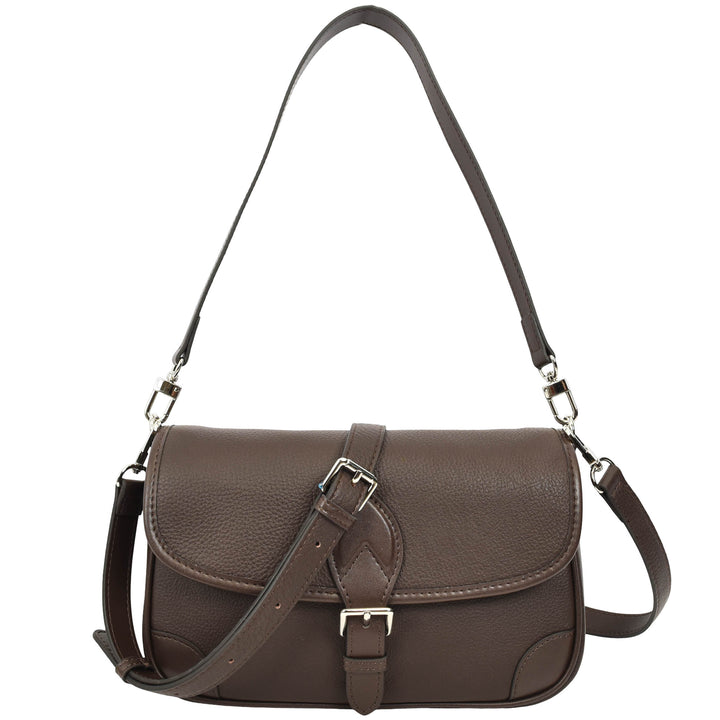 Women's Leather Classic Shoulder Bag Casual Style with Multiple Straps Capri Coffee