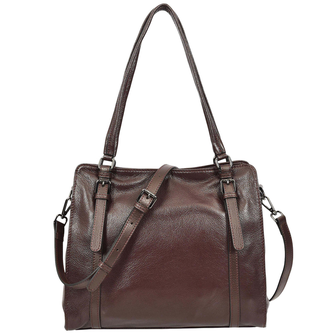 Women's Real Leather Shoulder Bag Classic 2-in-1 Adjustable Strap Timeless Design Hilda Purple
