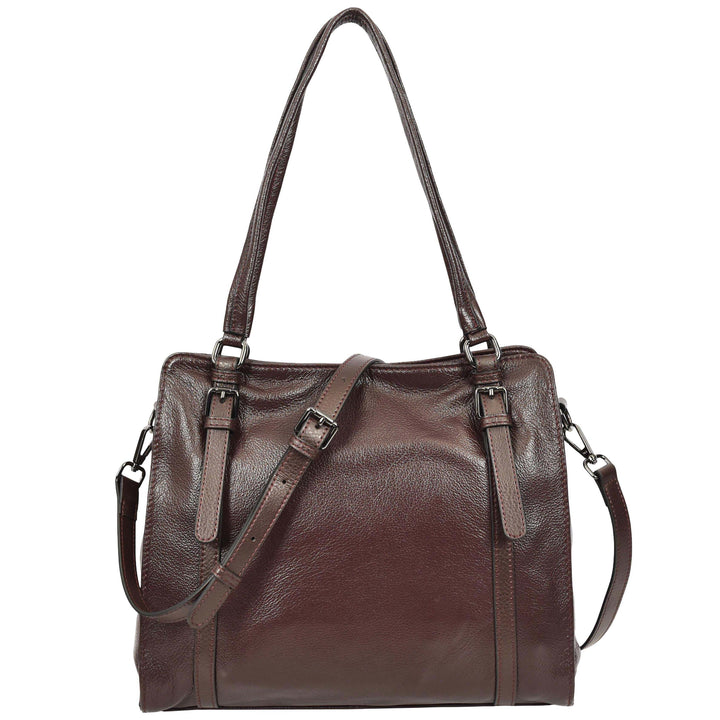Women's Real Leather Shoulder Bag Classic 2-in-1 Adjustable Strap Timeless Design Hilda Purple