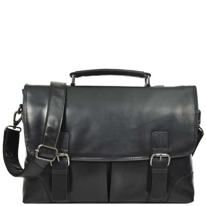 Mens Real Leather Briefcase Cross Body Classic Bag TOM Black 1