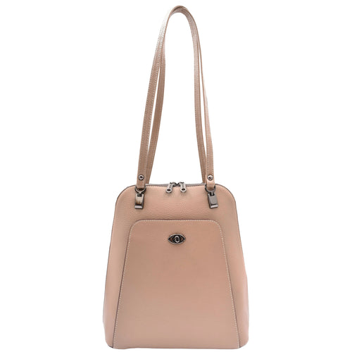 Womens Leather Backpack Mid Size Shoulder Bag Fern Taupe 1