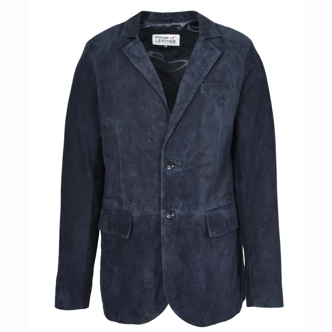 Mens Real Goat Suede Blazer Two Button Classic Jacket Zavi Navy 1