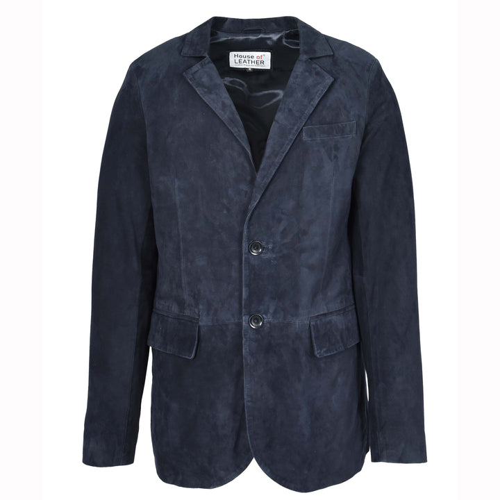 Mens Real Goat Suede Blazer Two Button Classic Jacket Zavi Navy 1