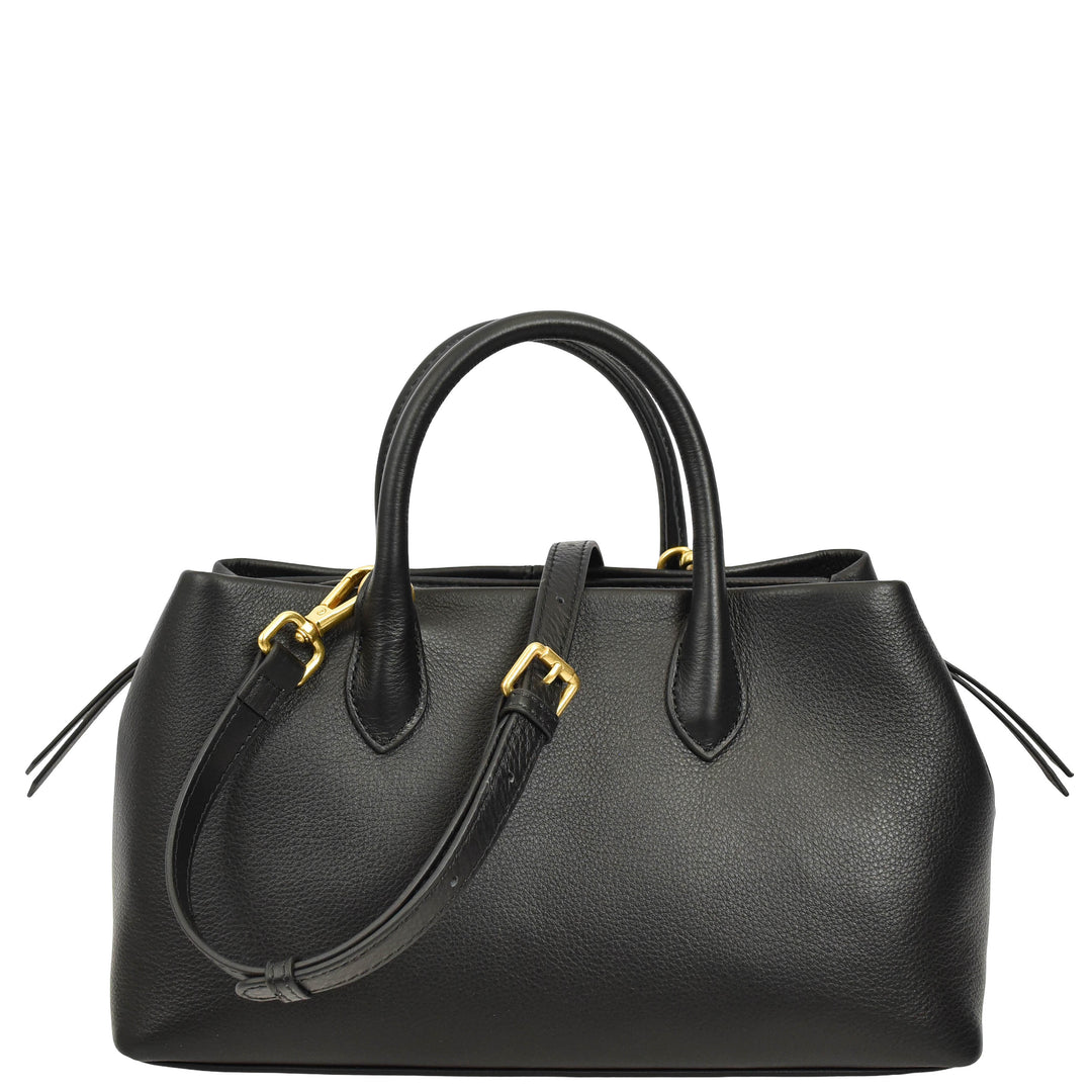 Women's Leather Structured Tote Handbag Detachable Strap Ingrid Black 1