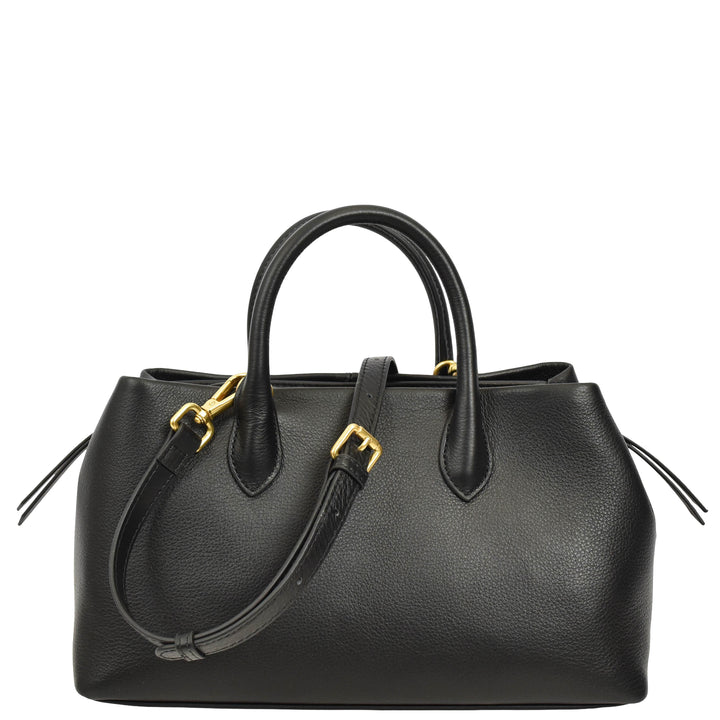 Women's Leather Structured Tote Handbag Detachable Strap Ingrid Black 1